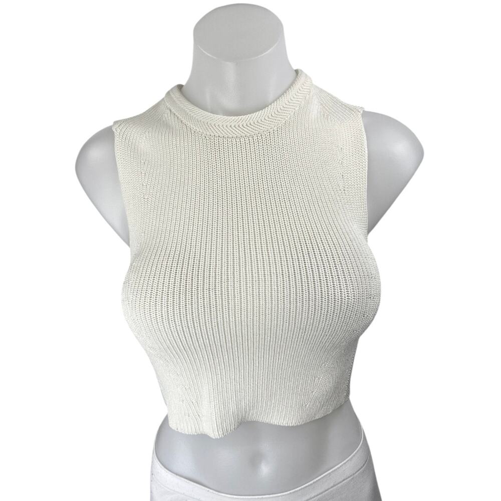 Aritzia Wilfred White Sleeveless Ribbed Knit Sculpt High Neck Crop Top Size XS